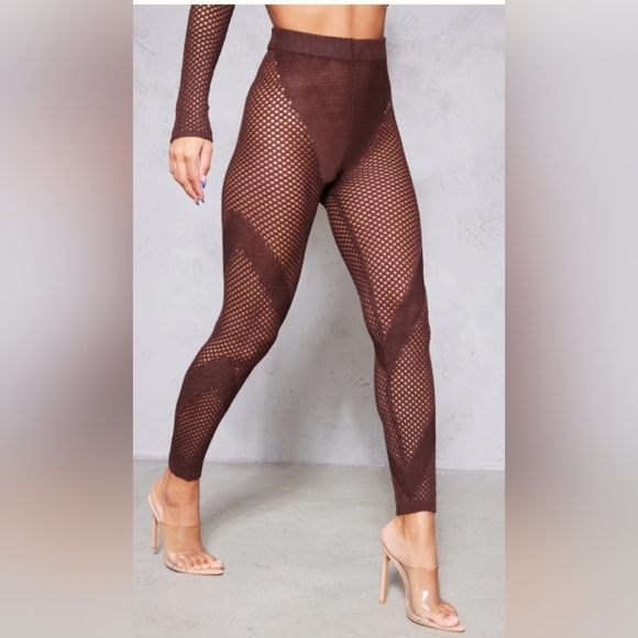 NWT PrettyLittleThing Choclate Crochet Knit Contrast Panel Legging Crop Top S - Picture 3 of 13